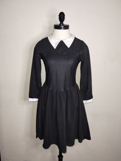 DISTURBIA Women's Black Long Sleeve White Collar Dress Emo Gothic Size M EUC