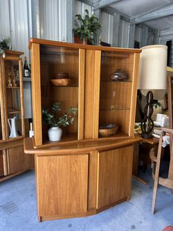 Mid Century Danish Modern Teak Buffet Display China Cabinet by Laurits M Larsen - MADE IN DENMARK