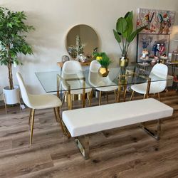 Long White White Faux Leather Ottoman Bench With Silver Legs 45.5”