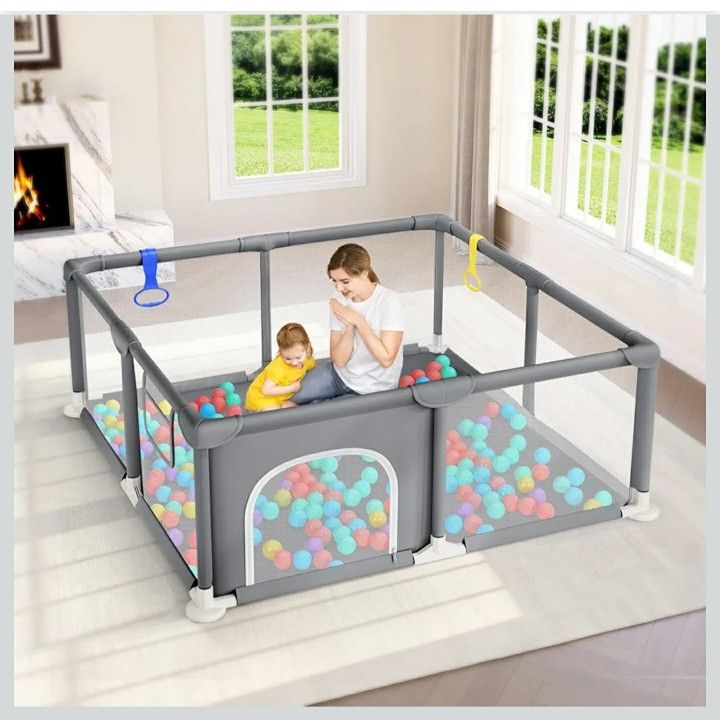 Baby Playpen, 47×47 Inch Small Playpen for Babies, Enhanced Safety Baby Play Yard for Indoor & Outdoor, Infant Play Pen with Soft Breathable Visible M