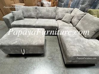 NEW Modern Fabric Sectional Sofa and Chaise Lounge Set and FREE STORAGE OTTOMAN Designer Ashley Style BIG Couch SALE Furniture Warehouse Clearance