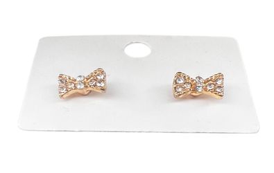 Rose gold tone rhinestone bow fashion stud earrings