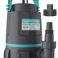 Aquastrong Sump Pump 1/2 HP Submersible Water Pump Thermoplastic Portable Utility Pump 3159 GPH High Flow Water Removal for Swimming Pool Garden Pond 