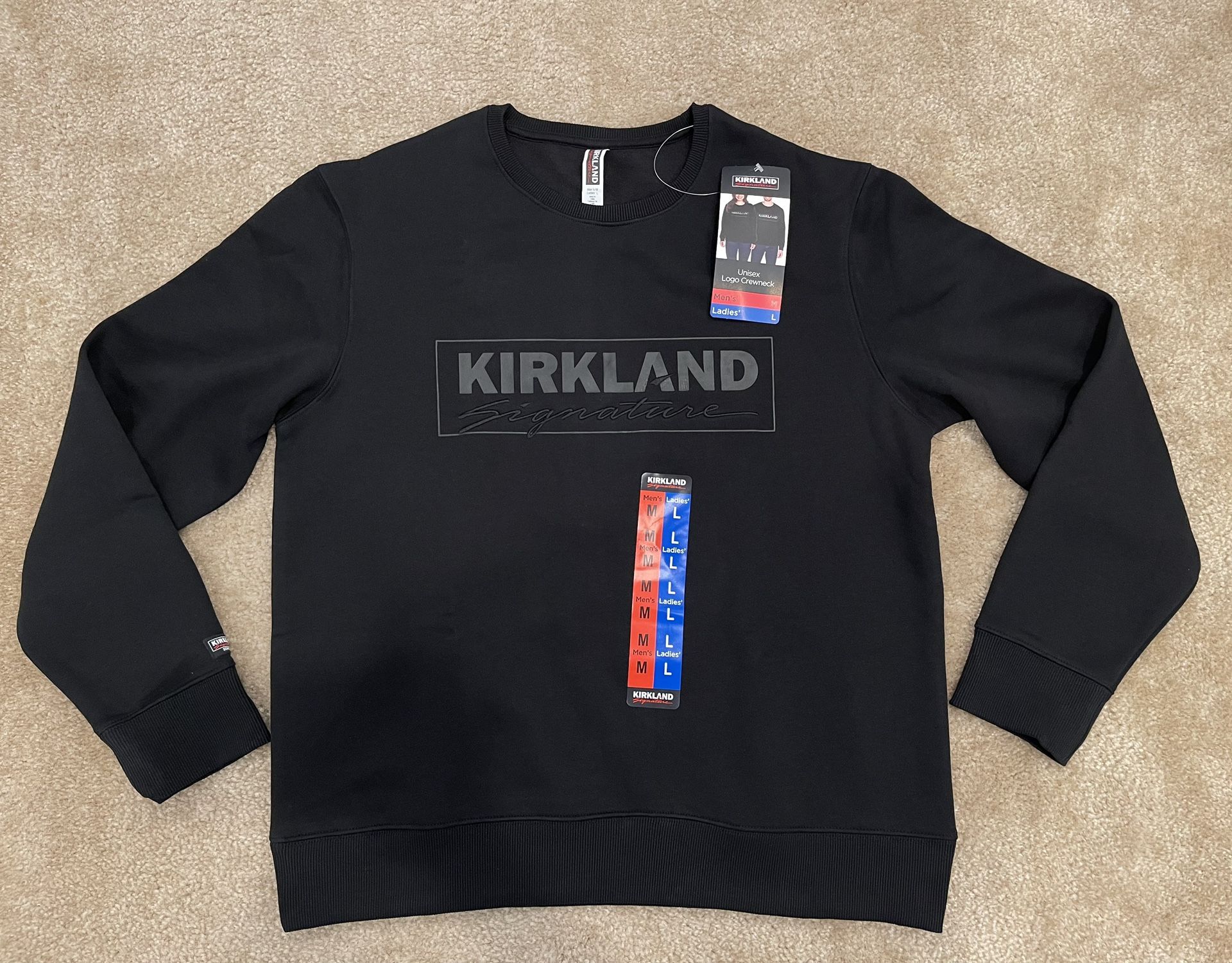 New Kirkland Signature Logo Crewneck Costco Tonal Black Size XS-XXL