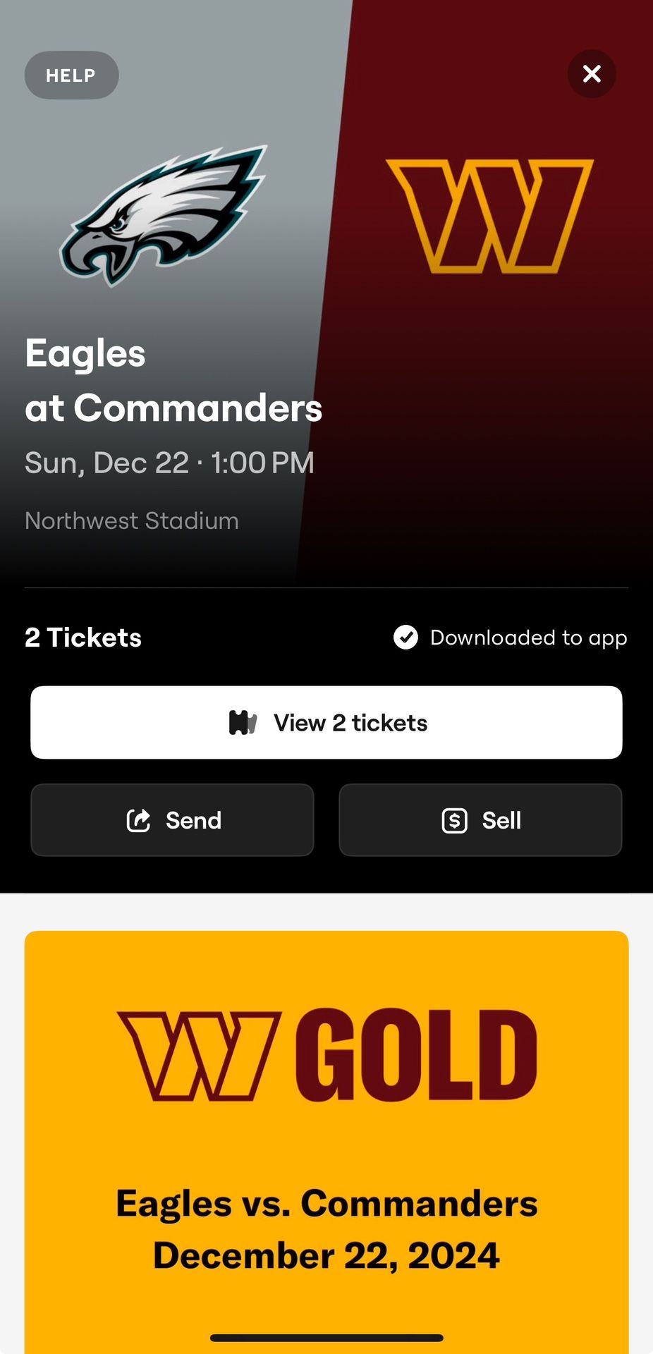 2 tickets Eagles vs commanders gold member