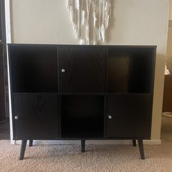 Breighton Modern Sleek Mid Century Home Xtra Storage Cube Organizer Sideboard Console Storage Shelves Table with 3 Cubbies and 3 Cabinets