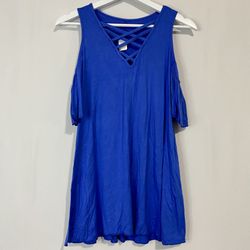 Women’s Off The Shoulder Short Sleeve Crisscross Casual Tee Shirt Blue NWOT
