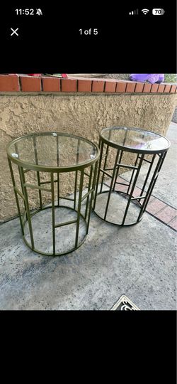 2 Round Glass Top Side Tables