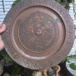 Vintage Brass Aztec Calendar Plate