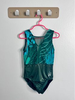 Girls Gymnastics Leotard Child Large Teal Floral GK