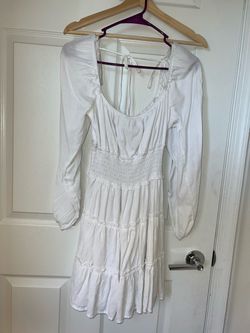 White Long Sleeve Smocked Mini Dress