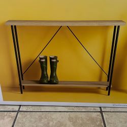 Natural Wood Console Table – Powder-Coated Steel Frame, Adjustable Levelers, Easy Assembly