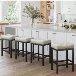 LUE BONA Bar stools Set of 2, 24 Inch Saddle Backless Faux Leather Counter Height Stools 