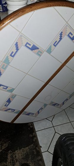 Solid Oak Tile Top With Sturdy Solid Oak Base and Matching Leaf