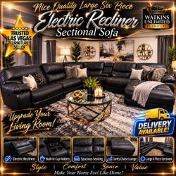 🛋️ LARGE 6-PIECE ELECTRIC RECLINING LEATHER SECTIONAL – LOADED WITH FEATURES!