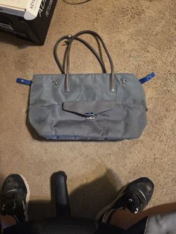 AuthenticTUMI Nylon Shoulder Tote BagGrey With Blue Leather Trim & Traser I D