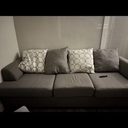 Gray Couch Set, 2 Seater And 3 Seater, With Throw Pillows 