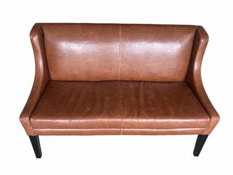 Brown Leather Two-Seat Loveseat Sofa