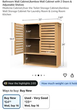 New bamboo wall cabinet/Bathroom cabinet (Read Description)