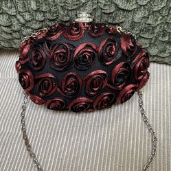 Vintage Expressions NYC Rhinestone and Rose small purse with chain