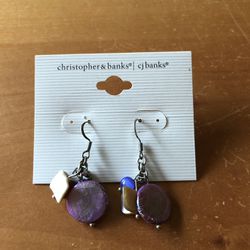 Christopher & Banks Purple Beaded Dangle Earrings - NEW
