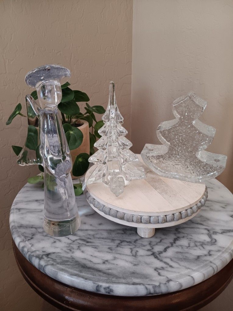 $25 Crystal Christmas Bundle.Toscany Angle, Blenko Style Christmas🎄 Candle Holder, Crystal Christmas🎄