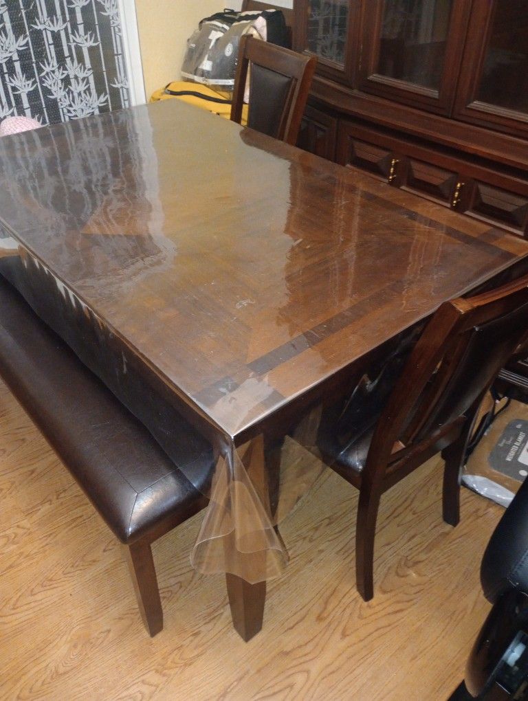 Real Wood Kitchen Table With Bench And 4 Chairs
