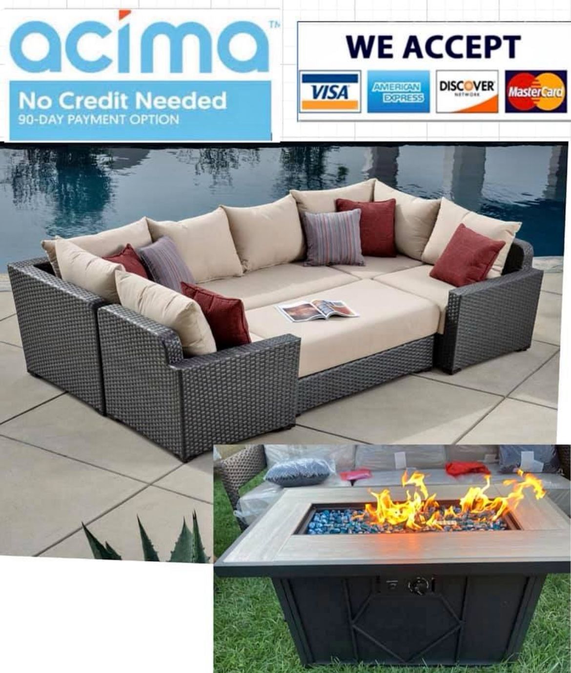 Brand New Patio Outdoor Furniture Set Sunbrella Fabric With Fire Pit,All Products : American Fashion Style Bags On Sale
