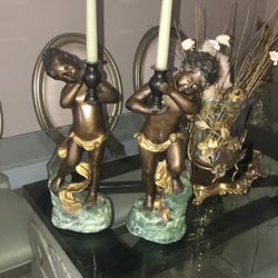 Two bronze statue candle holder