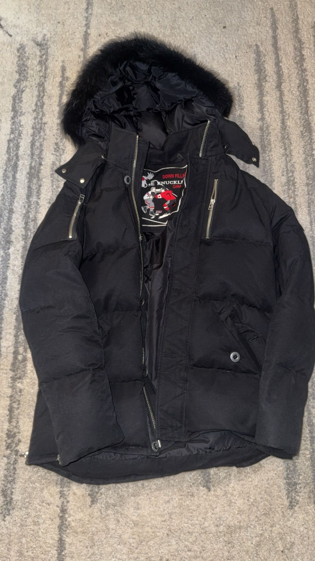 Moose Knuckles Coat Black Fur Size Medium