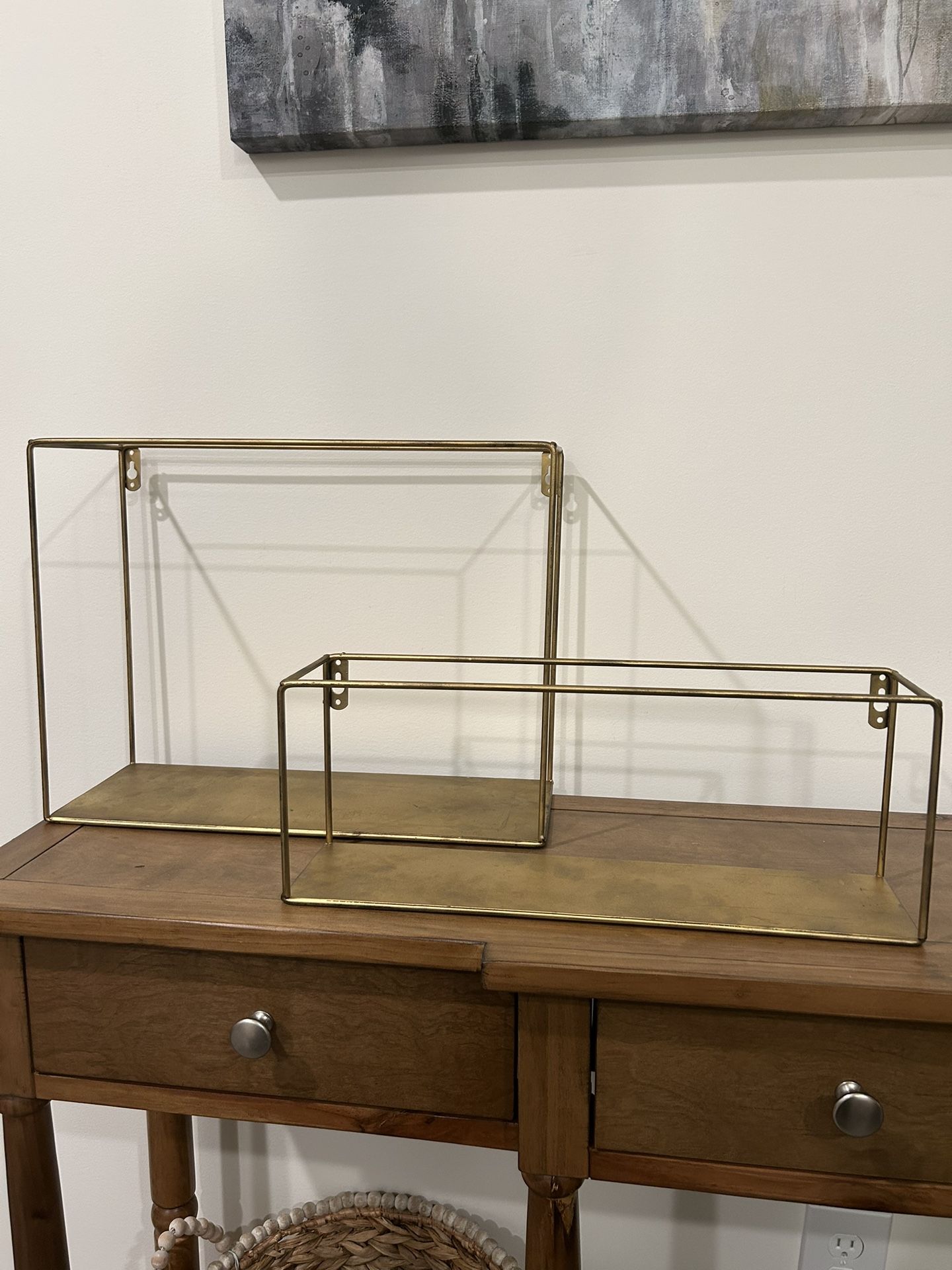 Two Gold Metal Hanging Shelves
