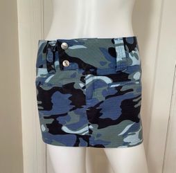 Blue Camo Mini Skirt with Silver Buttons