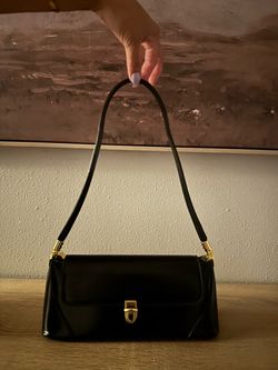 Black Shoulder Bag with Gold Hardware