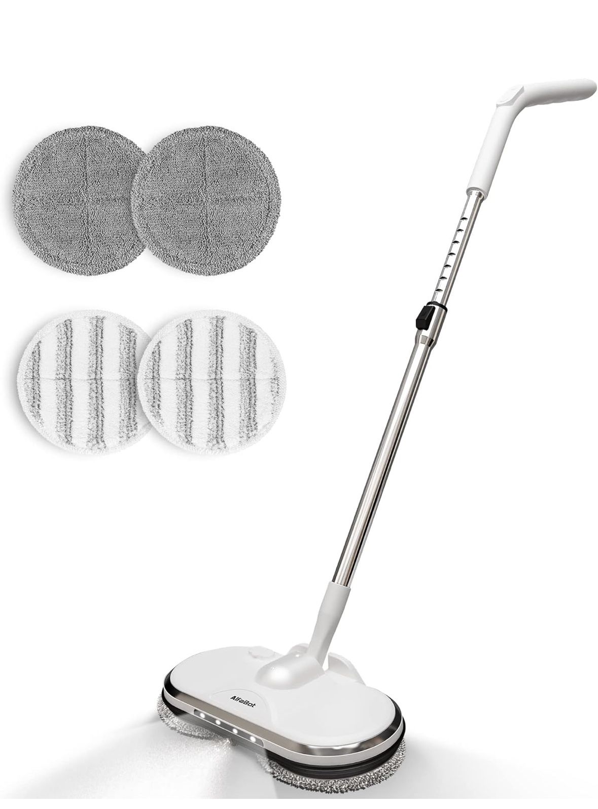 Cordless Electric Mop for Floor Cleaning, AlfaBot WS-24 Electric Spin Mop, Electric Mop with Water Sprayer and LED Headlight, Lightweight & Rechargeab