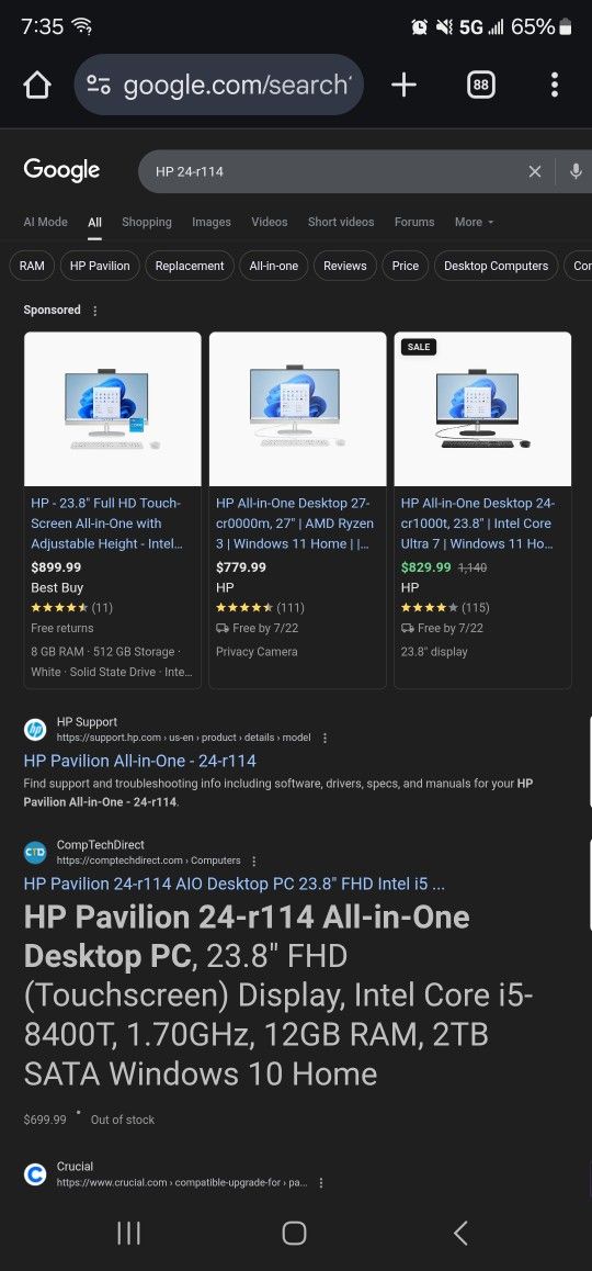 HP All In One Desktop PC 24-r114