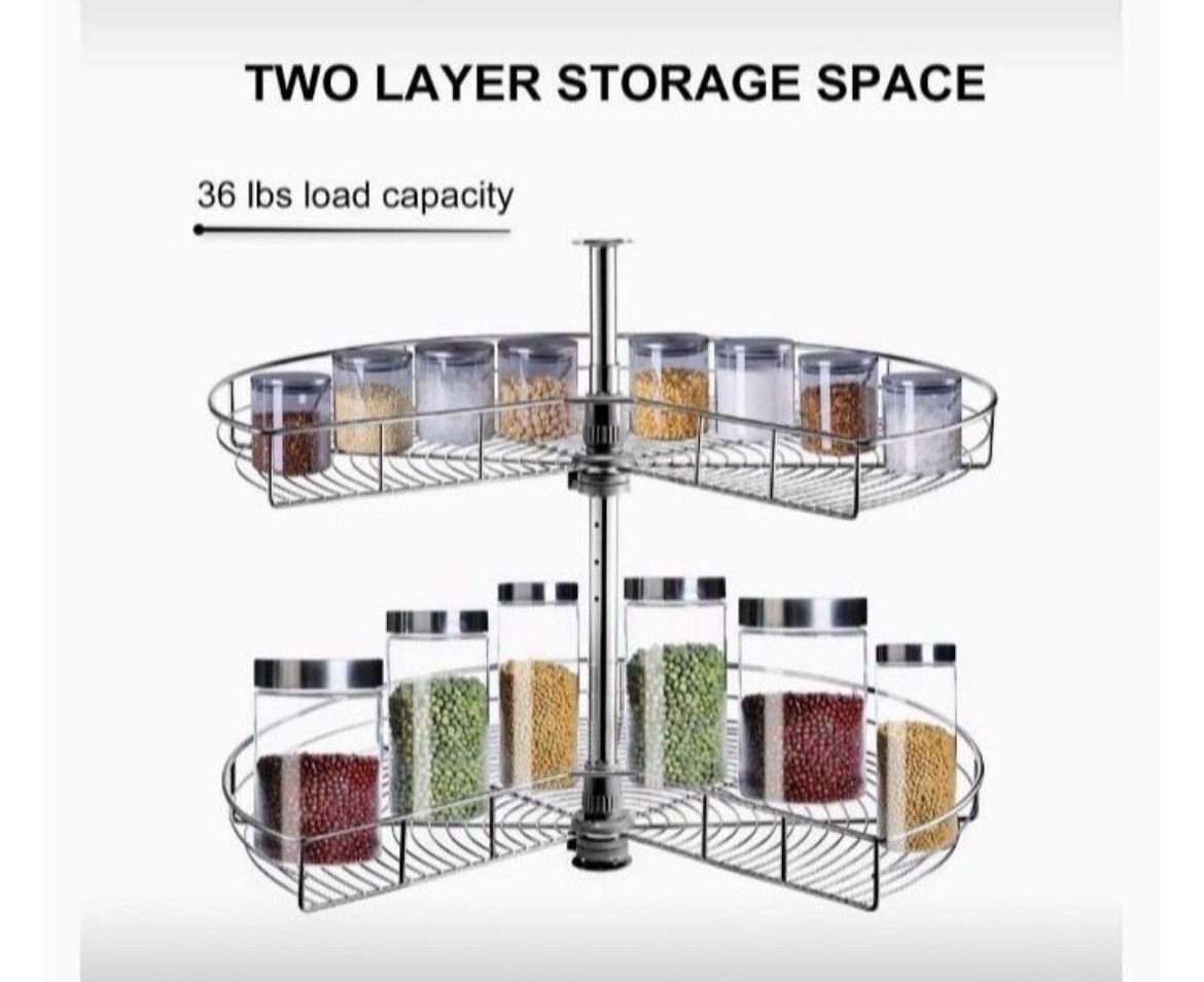 32" Kidney Chrome 2-Shelf Lazy Susan Kitchen Base Cabinet Corner Organizer