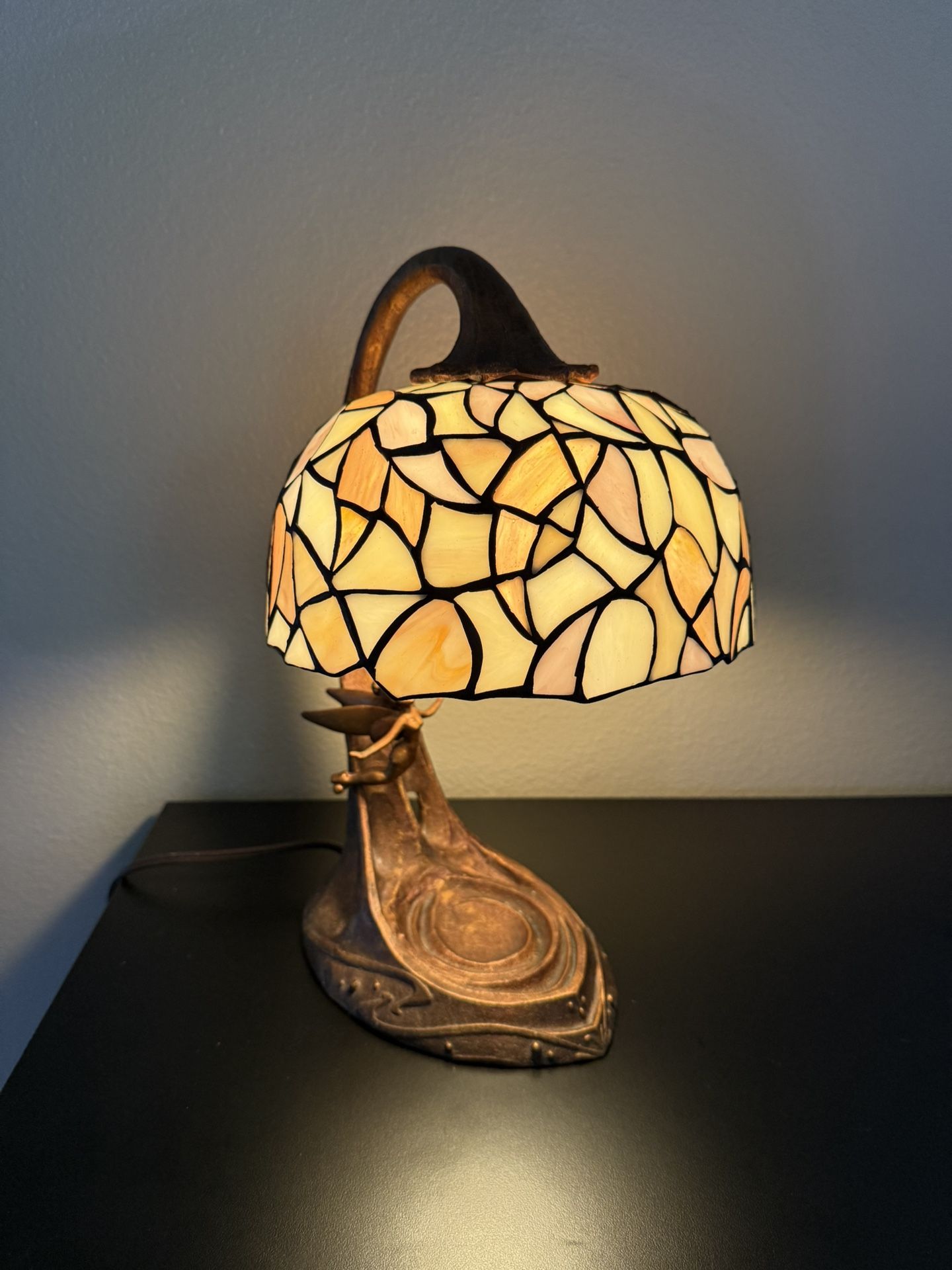 DISNEY TINKERBELL 50TH ANNIVERSARY STAINED GLASS BRONZE LAMP PETER PAN RARE