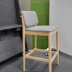 (1) Fully Upholstered Blonde Wood Contract Grade Stool