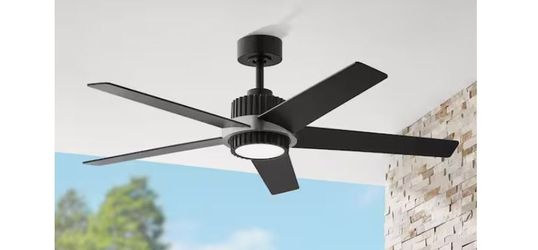 Hailey 52 in. Indoor/Outdoor Covered Matte Black 5CCT Ceiling Fan with LED Light Kit and Remote NEW
