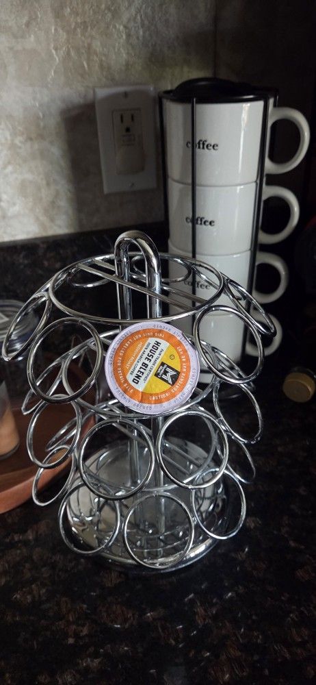 Chrome Keurig Cup Pod Holder K-Cup Carousel Rack Turns Lazy Susan Style