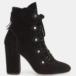 Splendid Rosa Women's LaceUp Zip Ankle Suede  Block Heel Black Booties Sz 11