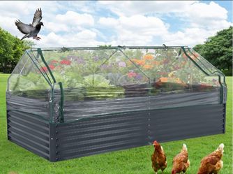 Large Galvanized Raised Garden Bed Kit with Cover Zippered Screen Doors