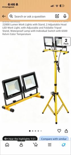 22,000 Lumen LED Work Lights with Adjustable Tripod Stand – Like New