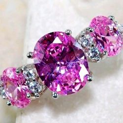 4CT Pink Sapphire & White Topaz Ring 