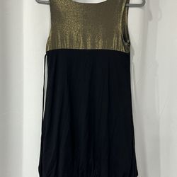 FOREVER Women's S Black Gold Metallic Shimmer Bubble Hem Mini Dress Party