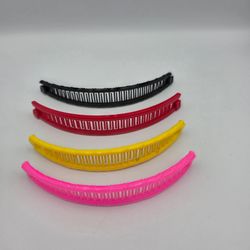 4 Vtg 80s/90s Plastic Banana Hair Clips Clincher Combs Black Red Yellow Pink