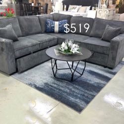 Sectional Sofa With Pull-out Bed & storage Dark Grey & Ivory Corduroy 