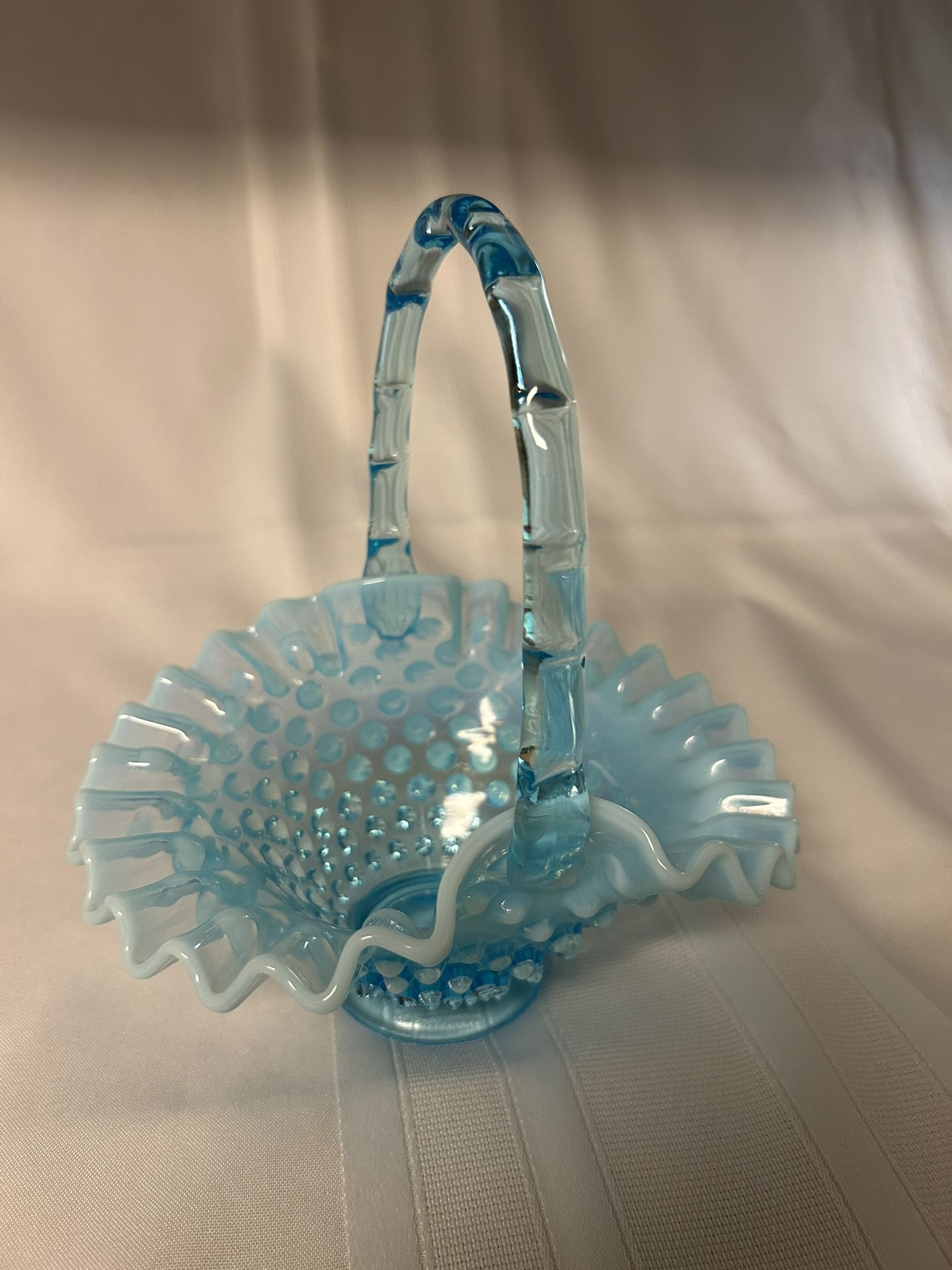 Fenton Blue Opalescent Hobnail Basket