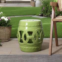 JONATHAN Y Lucky Coins 16" Chinese Ceramic Drum Garden Stool, Matte Green