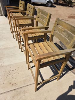Set of 4 Outdoor Wooden Bar Stools with Arms – $150 for All Four